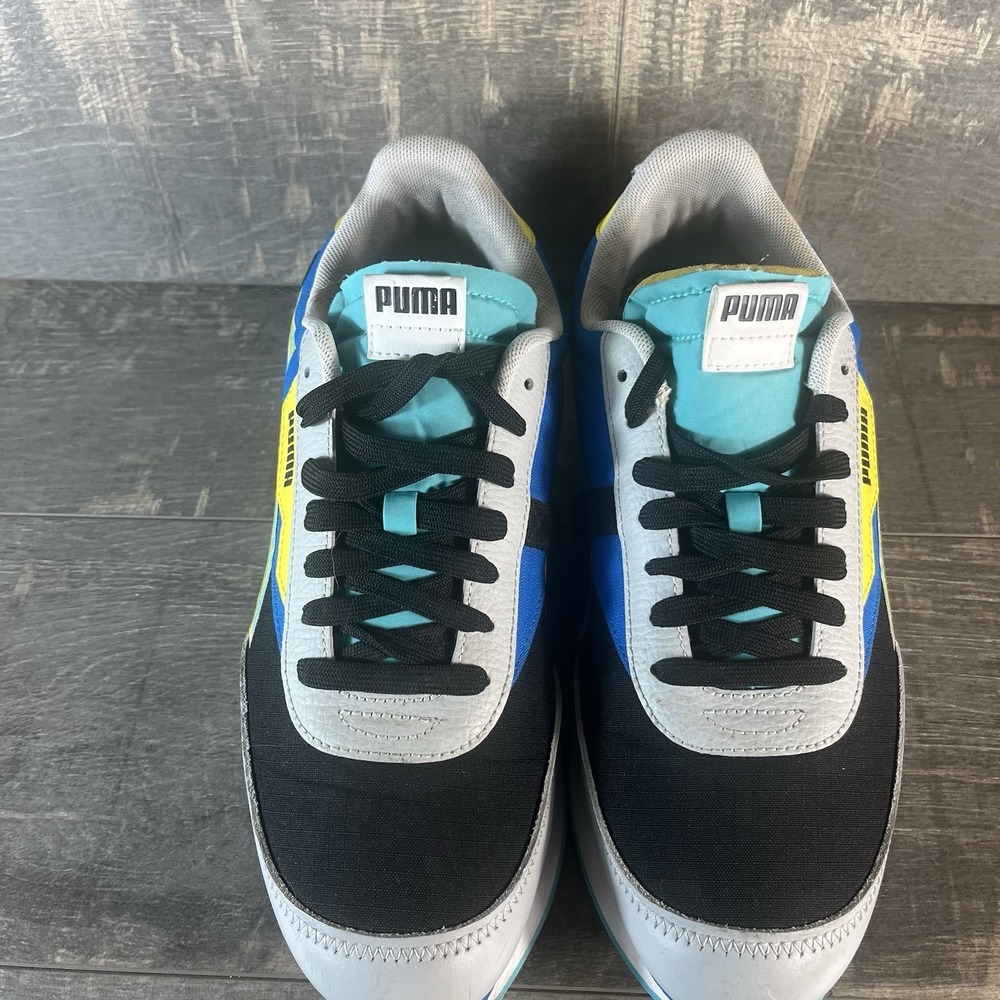 Puma Retro Runner Sneakers Colorblock Blue Yellow Black Mens 9.5 - Picture 3 of 12